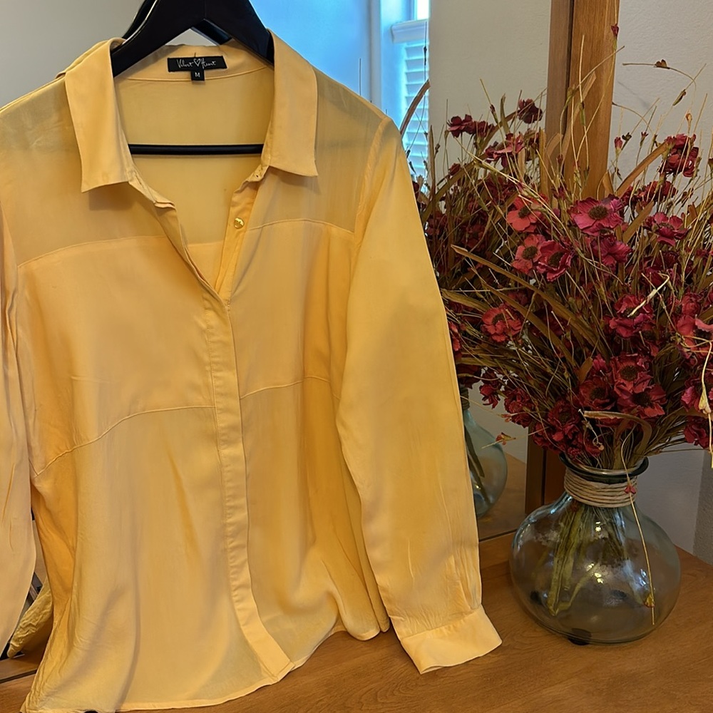 Silky semi-shear maize colored blouse size Medium by Velvet Heart Los Angeles.